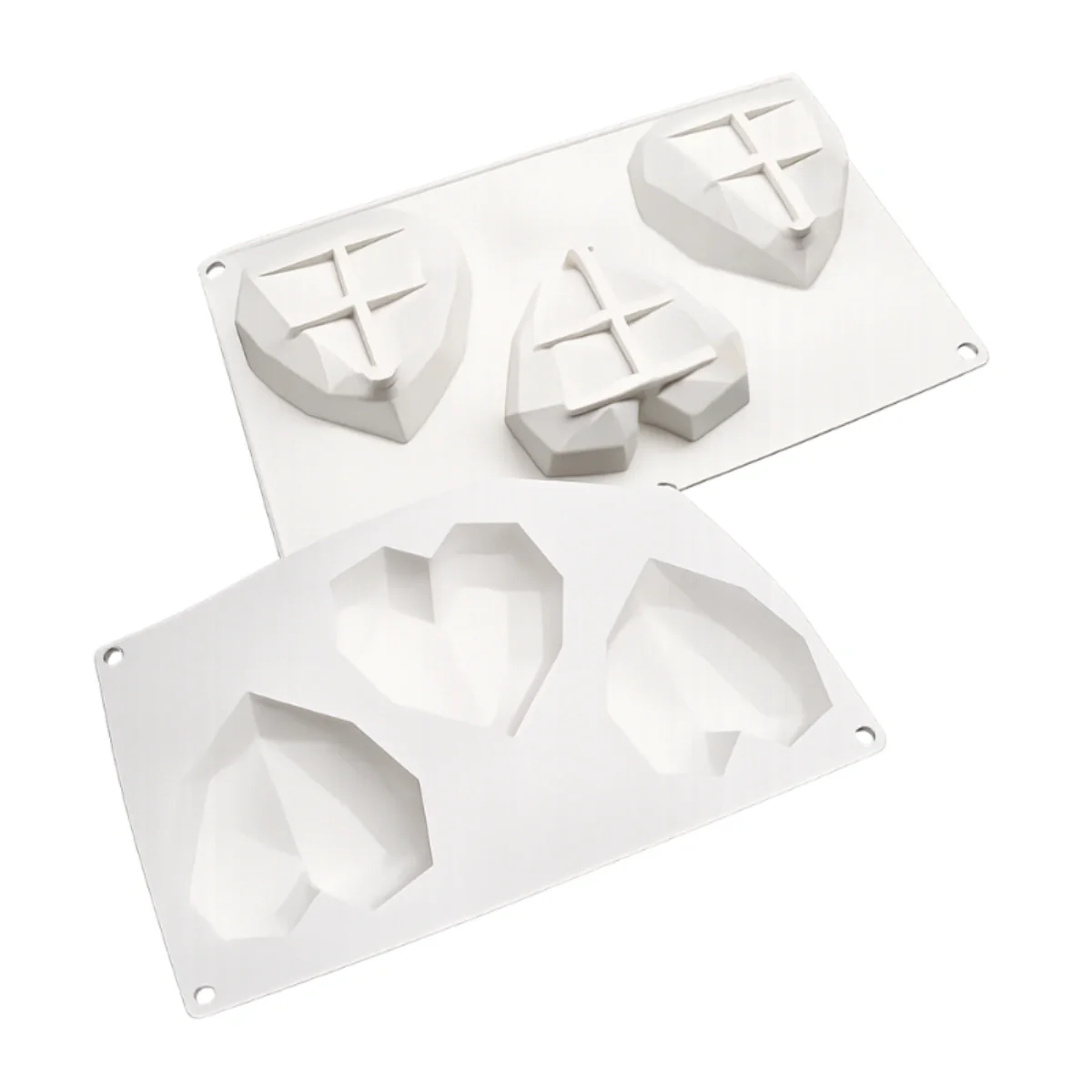 3 Cavity 3D Geometric Diamond Heart Silicone Cake Mould - Iconic Cake Art - Image 2
