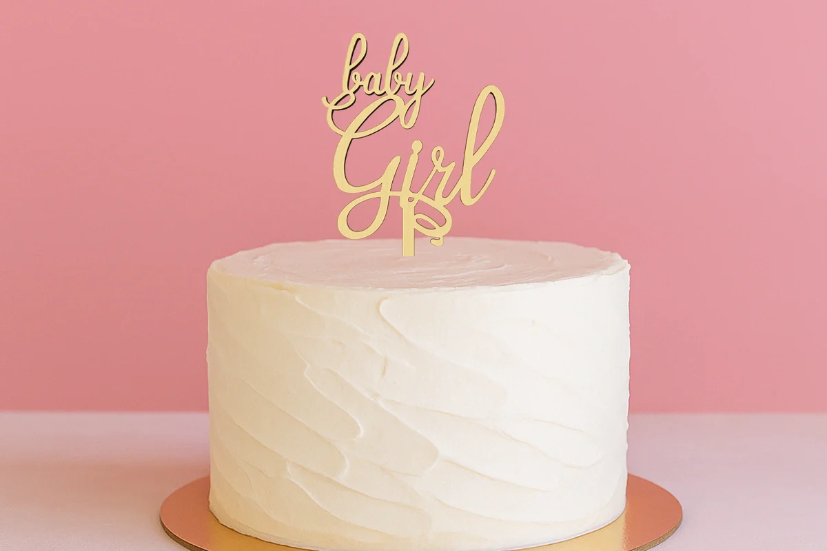 Baby Girl - Wood Look Cake Topper - Iconic Cake Art - Image 2