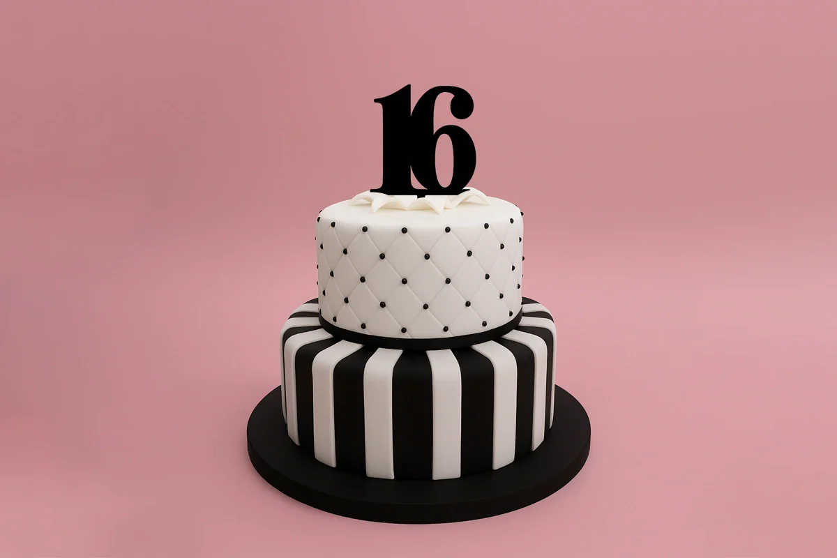 Black 16 Number Cake Topper - Anniversary Birthday - Iconic Cake Art - Image 2
