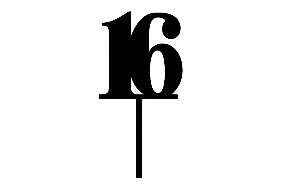 Black 16 Number Cake Topper - Anniversary Birthday - Iconic Cake Art - Image 3
