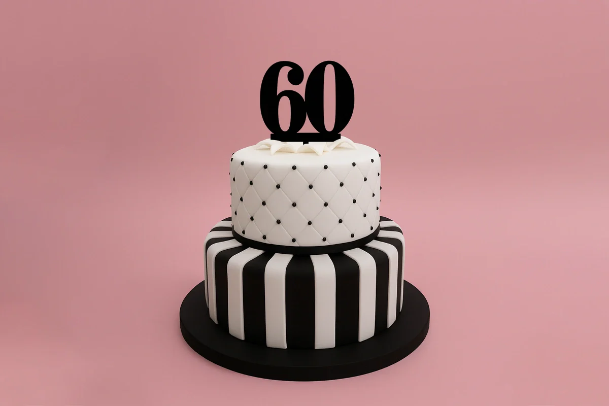 Black 60 Number Cake Topper - Anniversary Birthday - Iconic Cake Art - Image 2