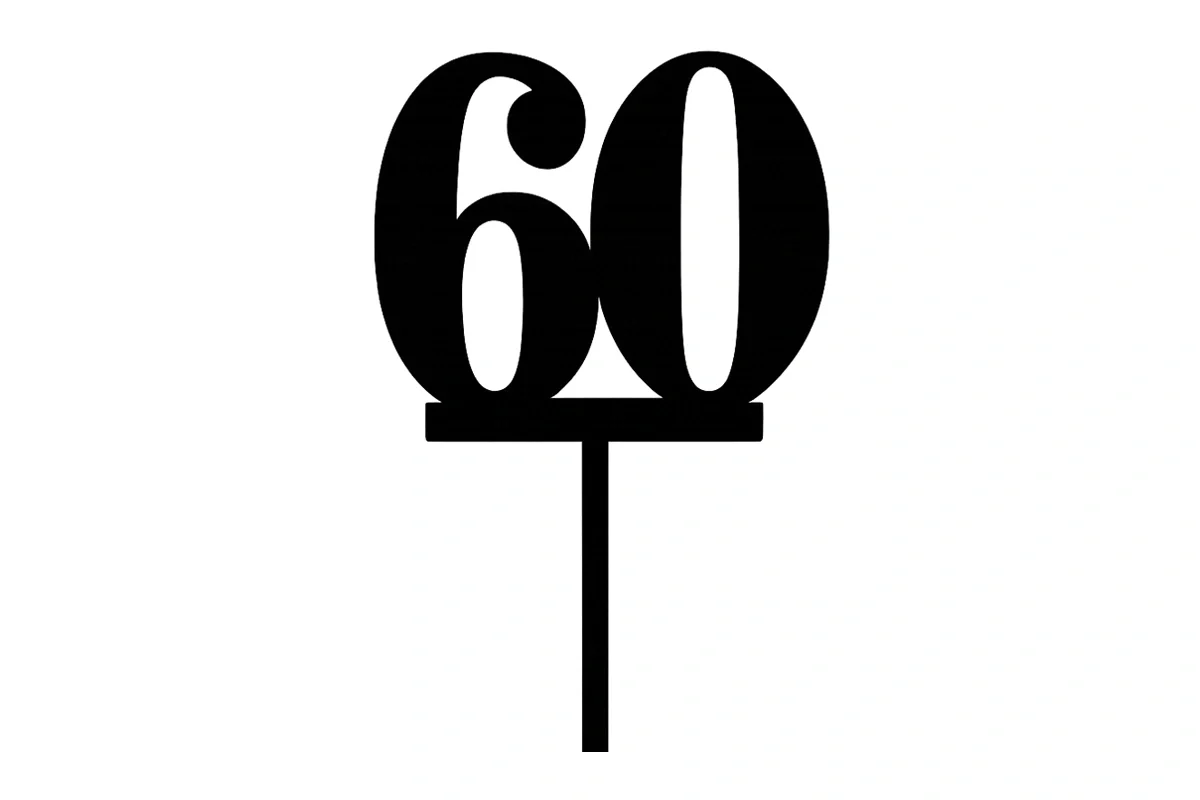 Black 60 Number Cake Topper - Anniversary Birthday - Iconic Cake Art - Image 3
