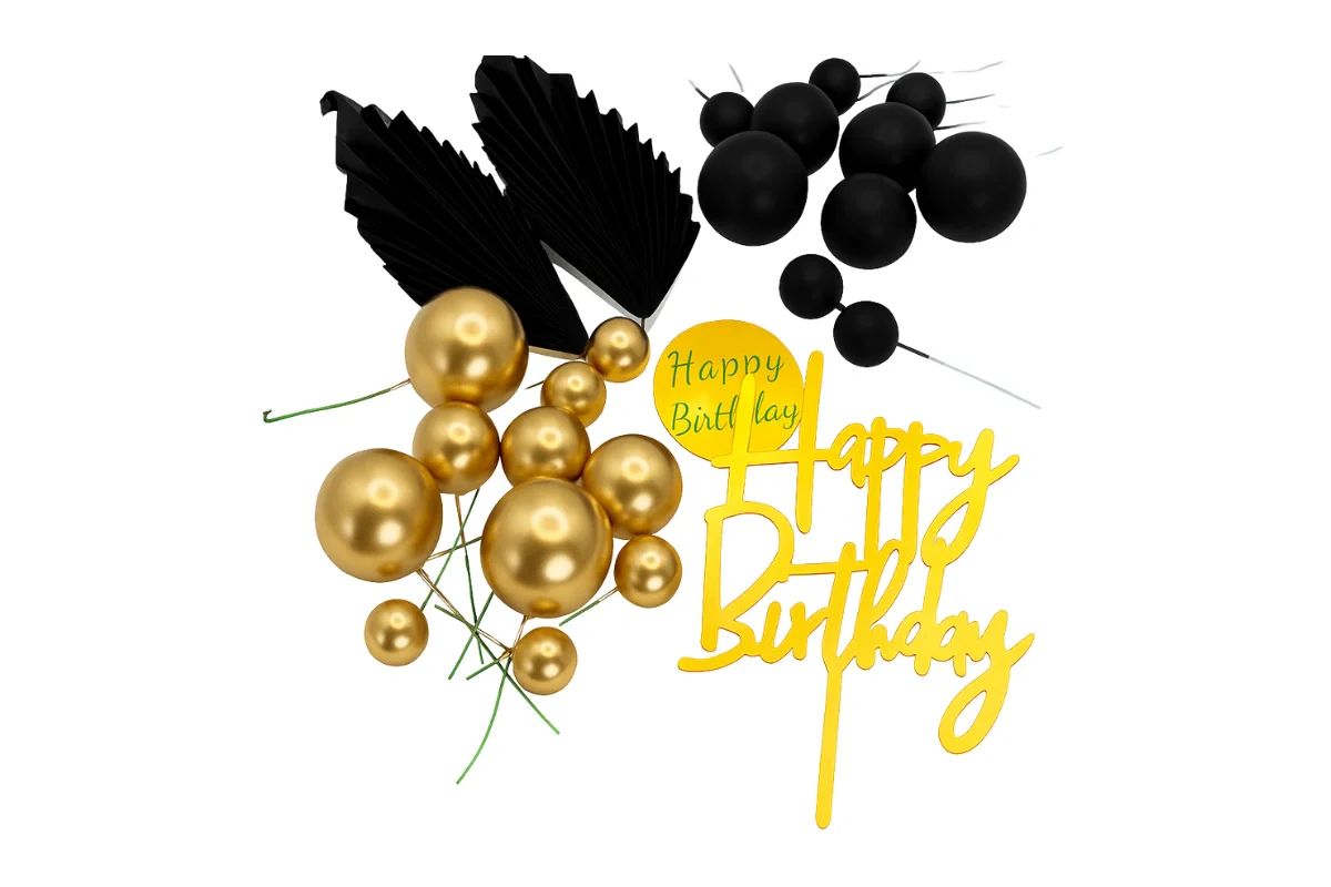 Black And Gold Birthday Topper Set - Iconic Cake Art - Image 3