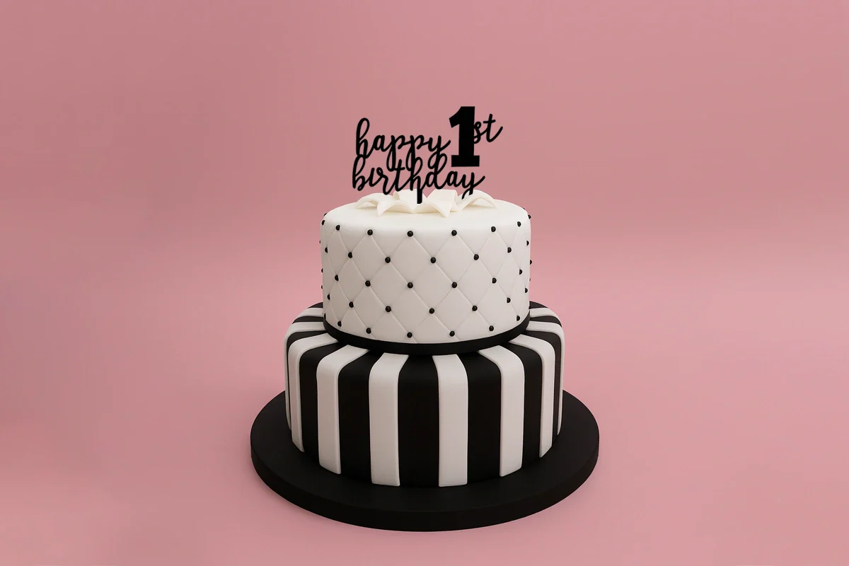 Black Happy 1st Birthday - Cake Topper - Iconic Cake Art - Image 2