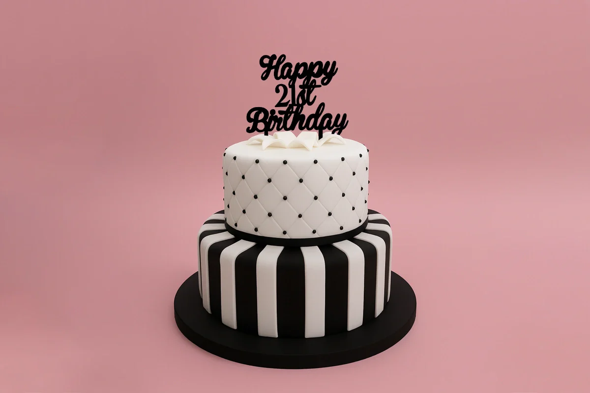 Black Happy 21st Birthday - Curled Font - Cake Topper - Iconic Cake Art - Image 2