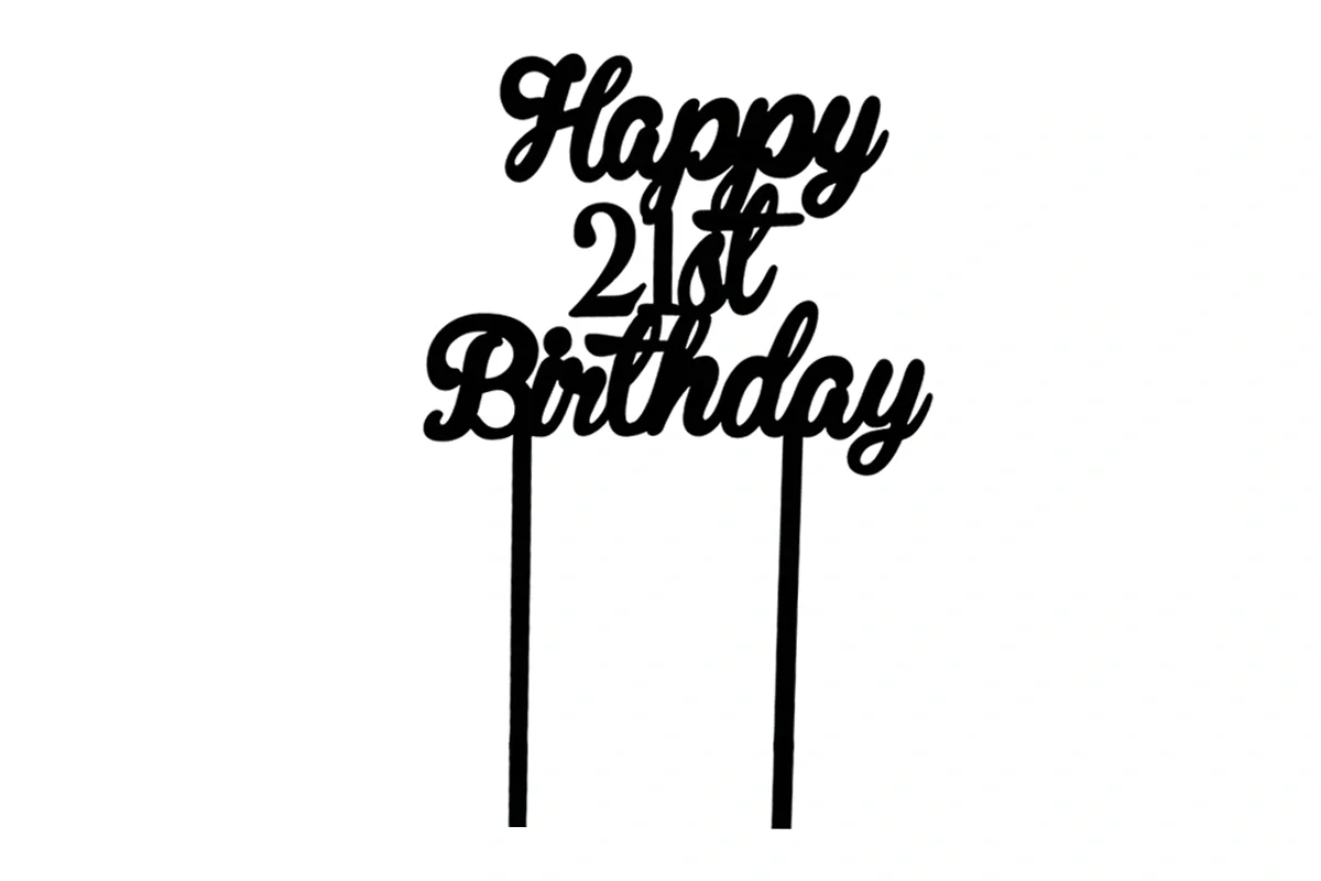 Black Happy 21st Birthday - Curled Font - Cake Topper - Iconic Cake Art - Image 3