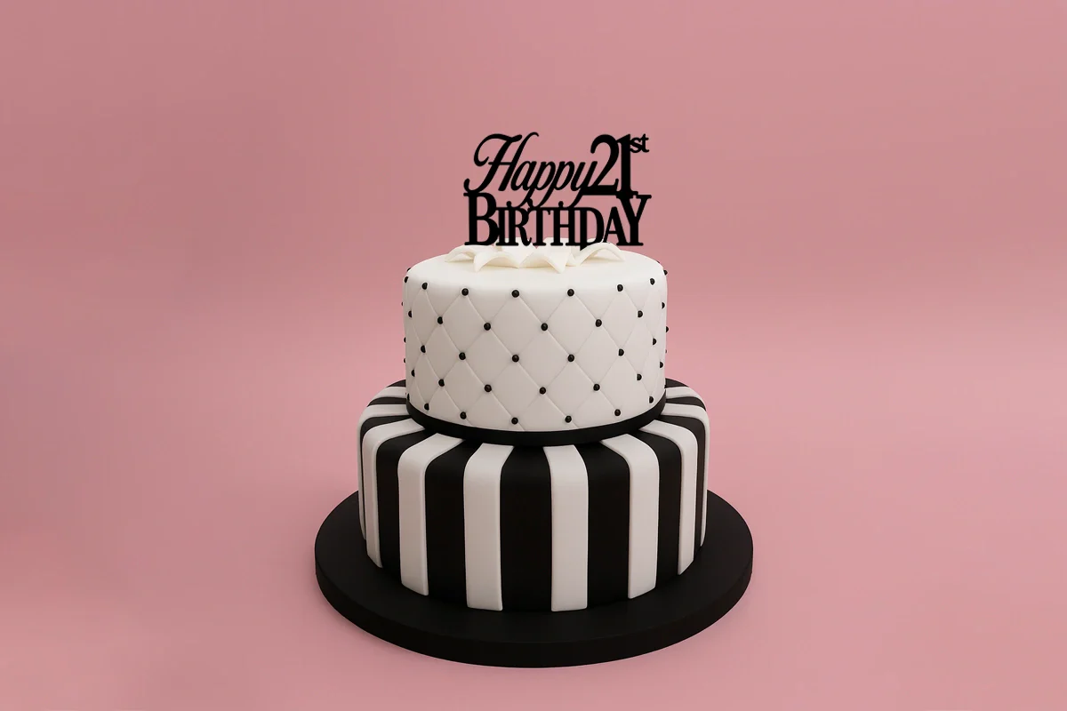 Black Happy 21st Birthday - Formal Font - Cake Topper - Iconic Cake Art - Image 2