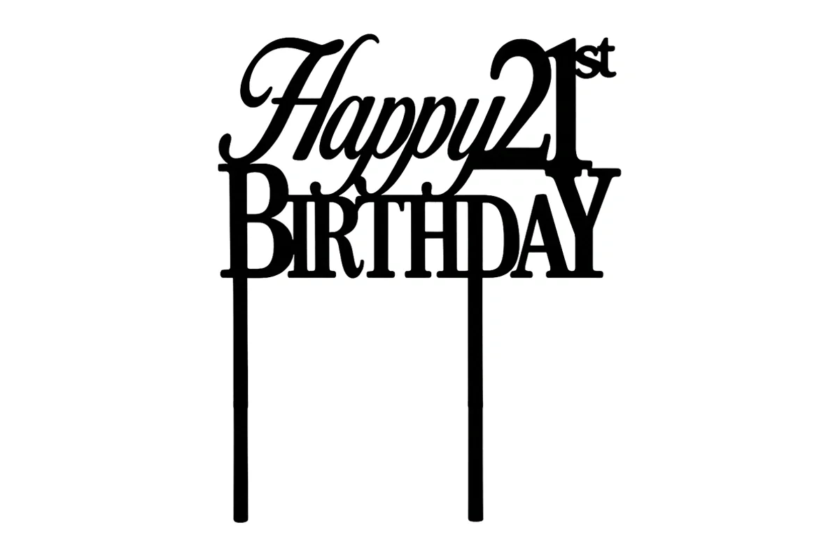 Black Happy 21st Birthday - Formal Font - Cake Topper - Iconic Cake Art - Image 3