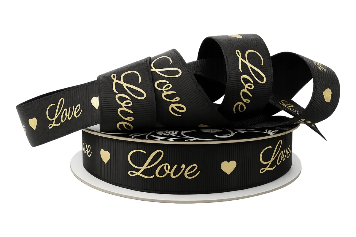 Black With Gold Love Ribbon 25mm - My Dream Cake