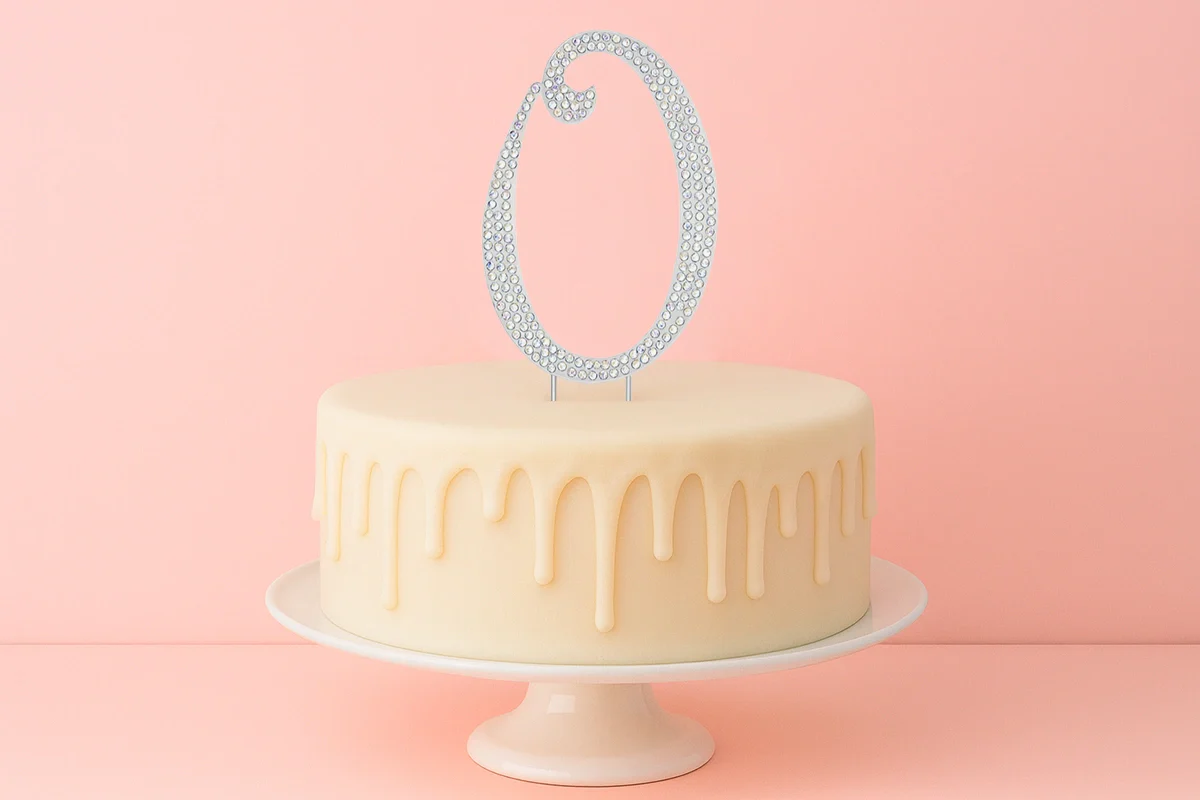 Diamante Number 0 - Rhinestone Cake Topper Monogram Birthday Anniversary 12cm - Iconic Cake Art - Image 2