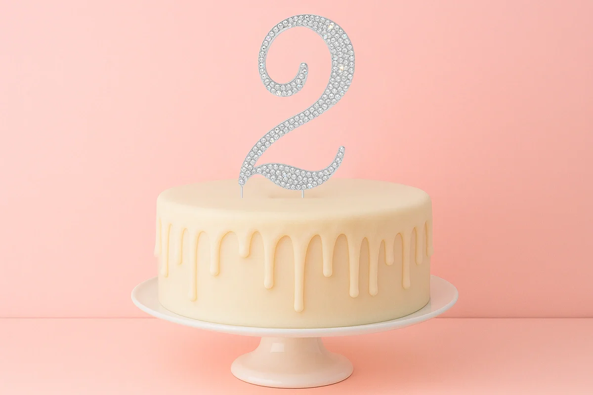 Diamante Number 2 - Rhinestone Cake Topper Monogram Birthday Anniversary 12cm - Iconic Cake Art - Image 2