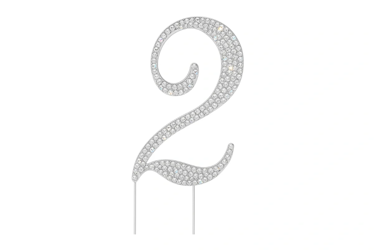 Diamante Number 2 - Rhinestone Cake Topper Monogram Birthday Anniversary 12cm - Iconic Cake Art - Image 3