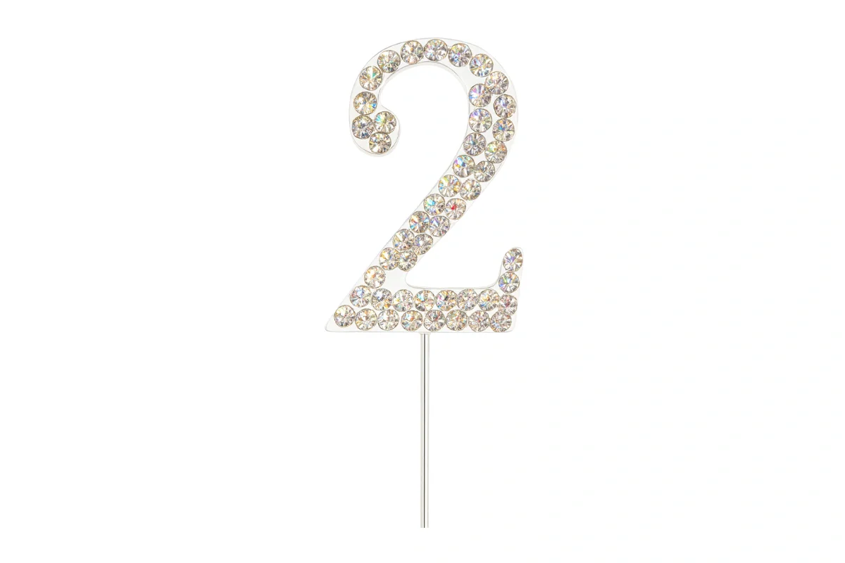 Diamante Number 2 - Rhinestone Cake Topper Monogram Birthday Anniversary 4.5cm - Iconic Cake Art - Image 3