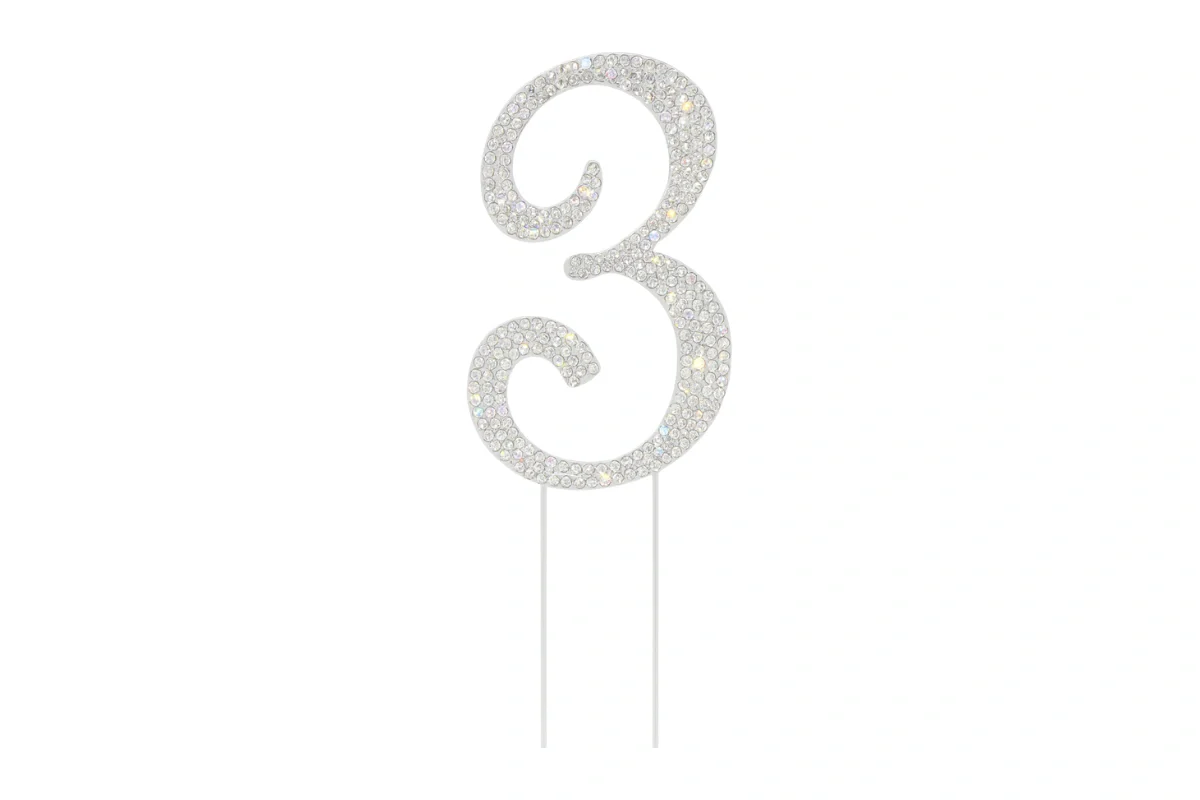 Diamante Number 3 - Rhinestone Cake Topper Monogram Birthday Anniversary 12cm - Iconic Cake Art - Image 3