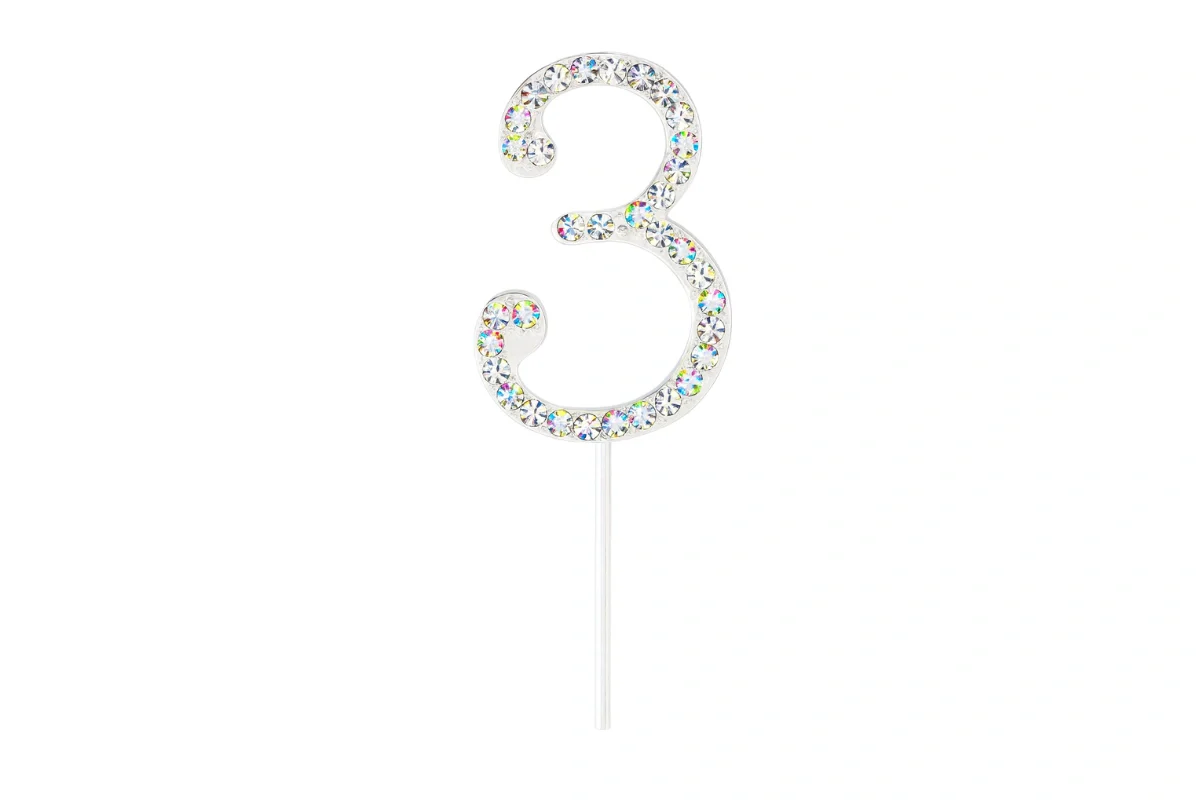 Diamante Number 3 - Rhinestone Cake Topper Monogram Birthday Anniversary 4.5cm - Iconic Cake Art - Image 3