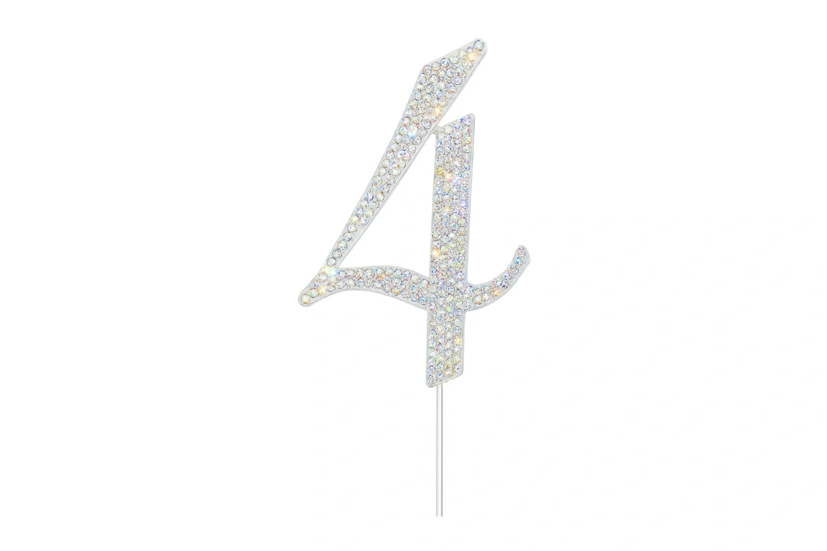 Diamante Number 4 - Rhinestone Cake Topper Monogram Birthday Anniversary 12cm - Iconic Cake Art - Image 3