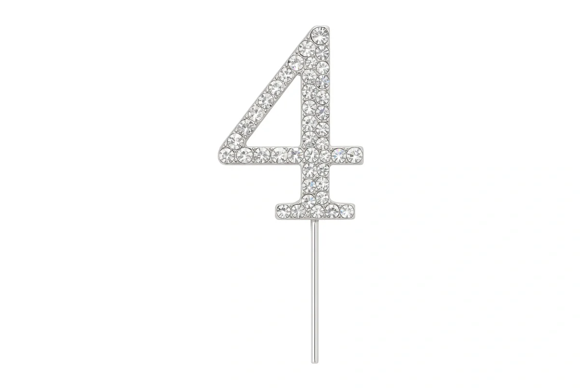 Diamante Number 4 - Rhinestone Cake Topper Monogram Birthday Anniversary 4.5cm - Iconic Cake Art - Image 3