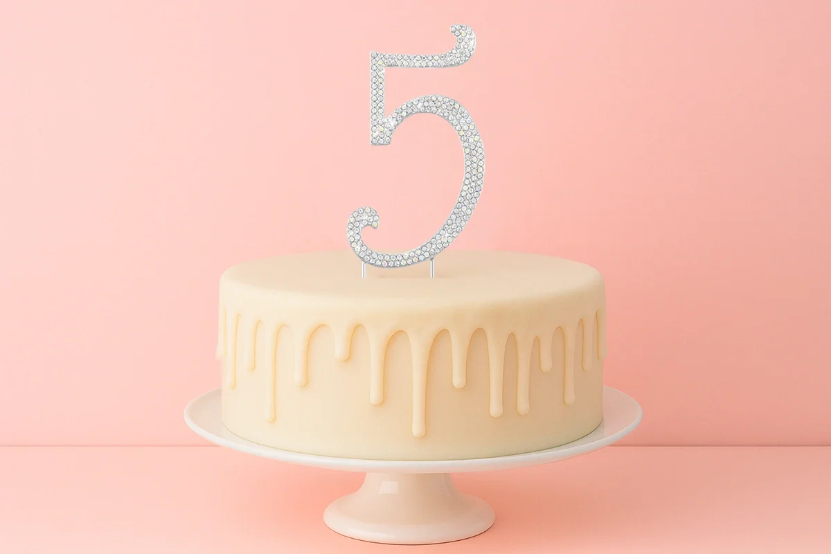 Diamante Number 5 - Rhinestone Cake Topper Monogram Birthday Anniversary 12cm - Iconic Cake Art - Image 2
