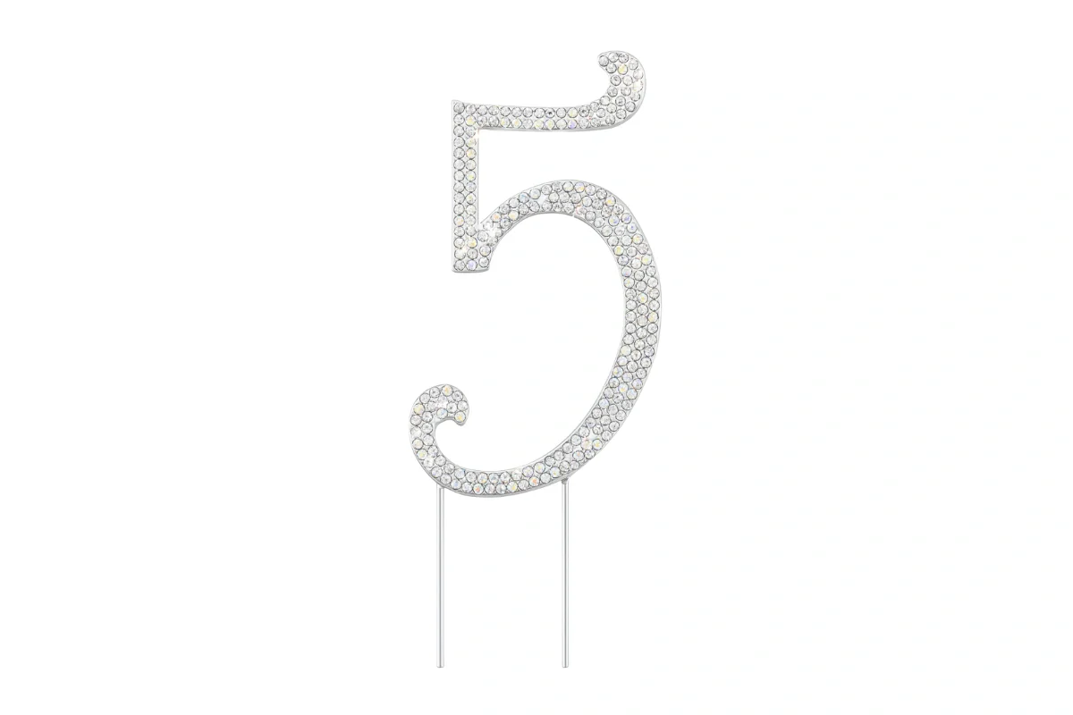 Diamante Number 5 - Rhinestone Cake Topper Monogram Birthday Anniversary 12cm - Iconic Cake Art - Image 3