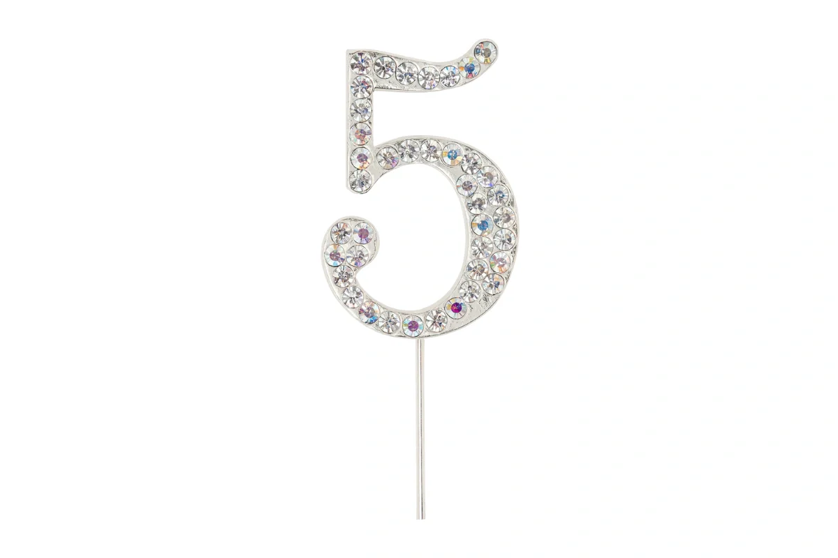 Diamante Number 5 - Rhinestone Cake Topper Monogram Birthday Anniversary 4.5cm - Iconic Cake Art - Image 3