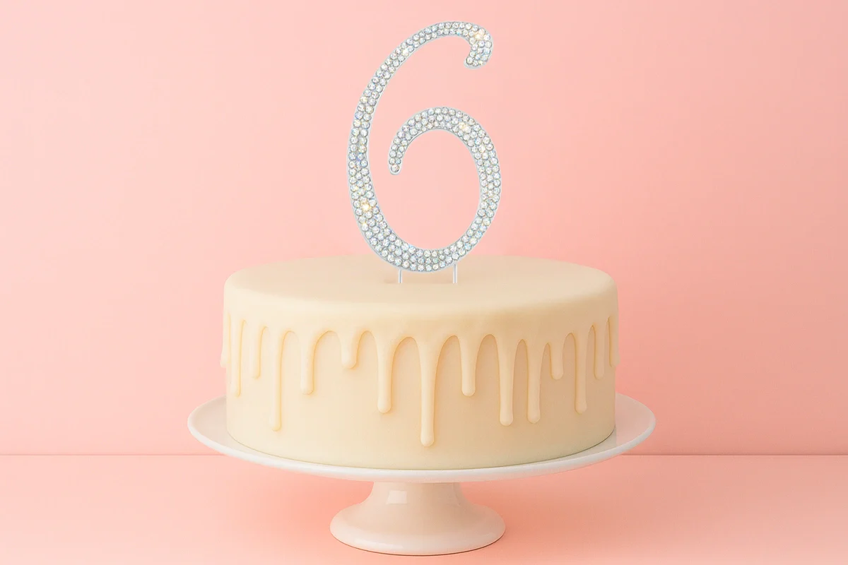 Diamante Number 6 - Rhinestone Cake Topper Monogram Birthday Anniversary 12cm - Iconic Cake Art - Image 2