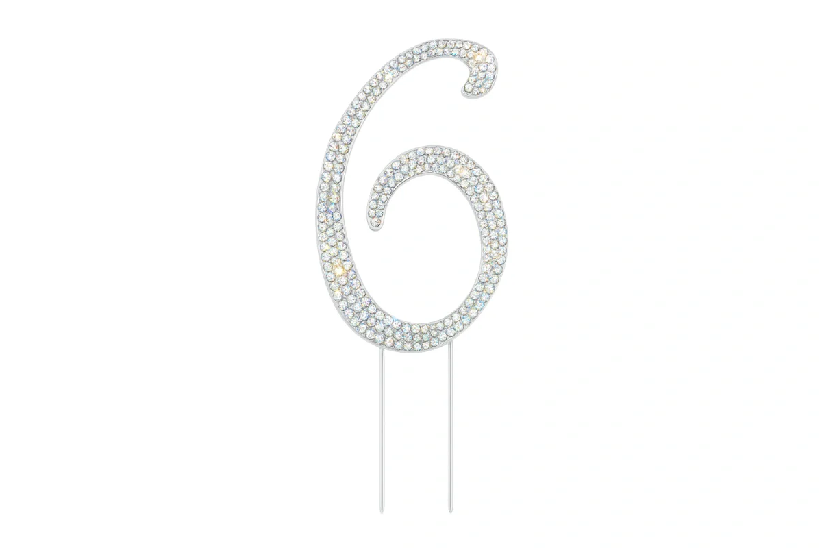 Diamante Number 6 - Rhinestone Cake Topper Monogram Birthday Anniversary 12cm - Iconic Cake Art - Image 3