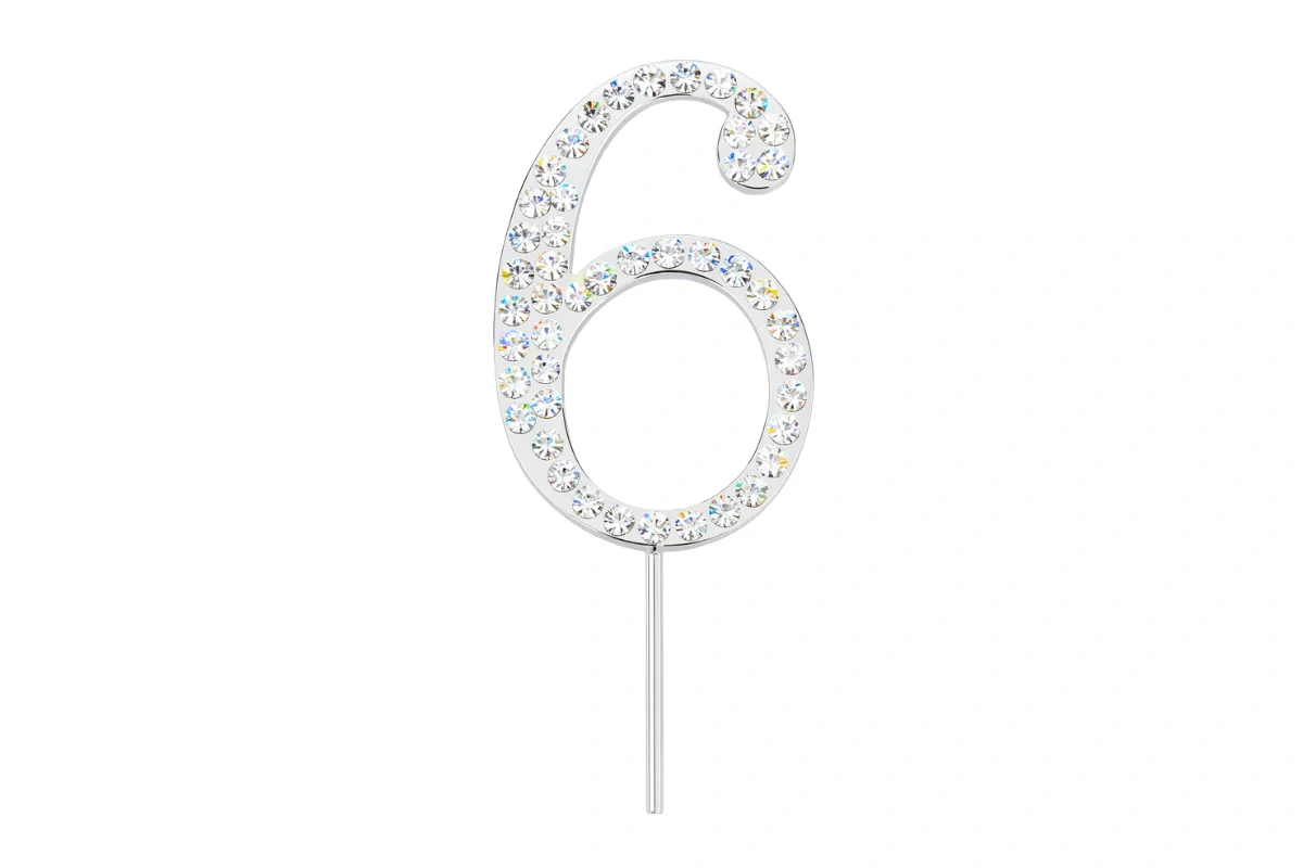 Diamante Number 6 - Rhinestone Cake Topper Monogram Birthday Anniversary 4.5cm - Iconic Cake Art - Image 3