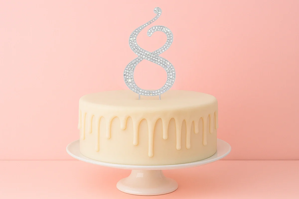 Diamante Number 8 - Rhinestone Cake Topper Monogram Birthday Anniversary 12cm - Iconic Cake Art - Image 2