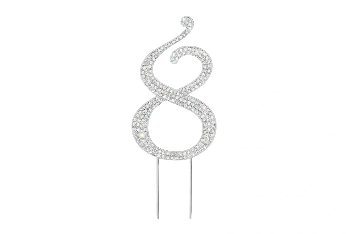 Diamante Number 8 - Rhinestone Cake Topper Monogram Birthday Anniversary 12cm - Iconic Cake Art - Image 3