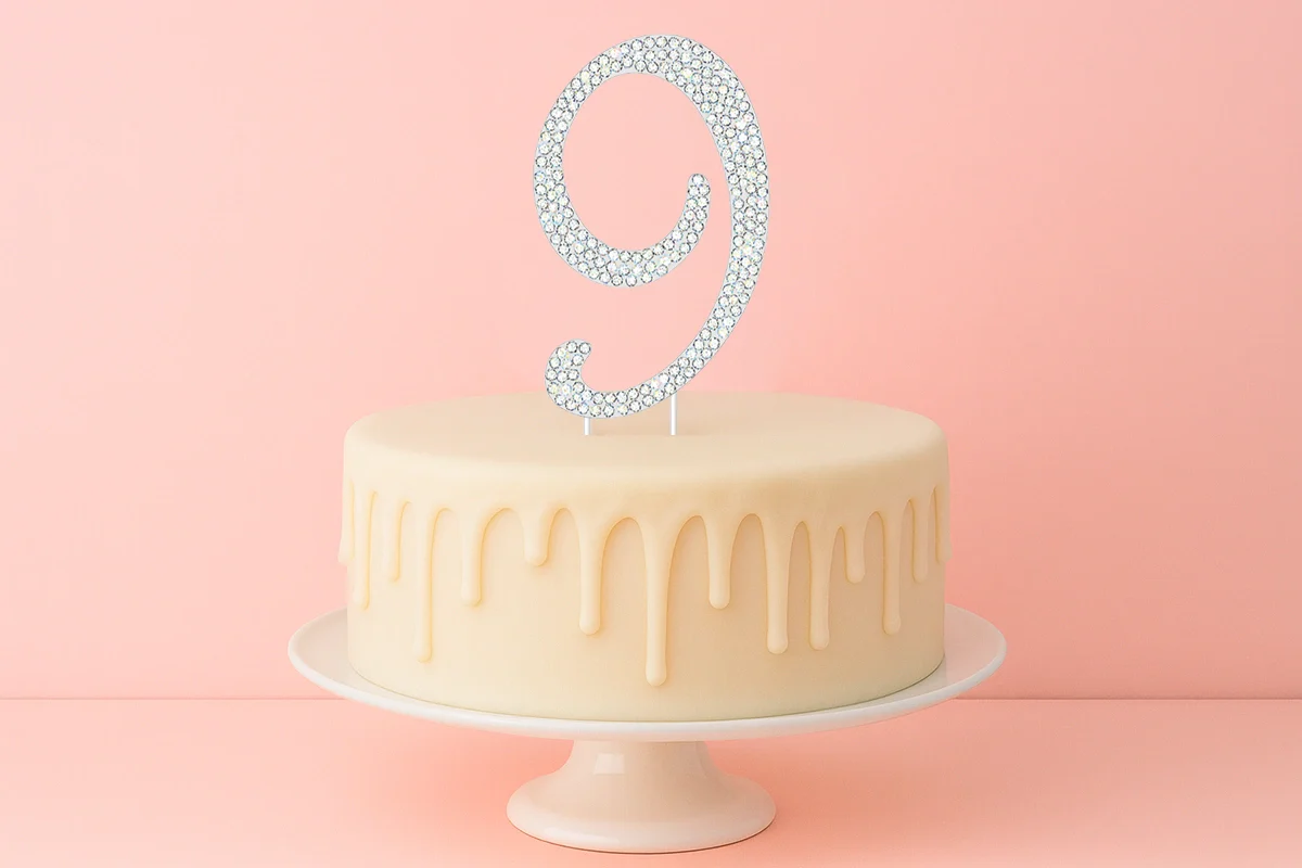 Diamante Number 9 - Rhinestone Cake Topper Monogram Birthday Anniversary 12cm - Iconic Cake Art - Image 2