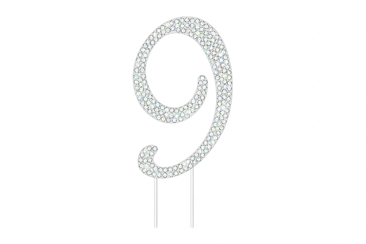 Diamante Number 9 - Rhinestone Cake Topper Monogram Birthday Anniversary 12cm - Iconic Cake Art - Image 3