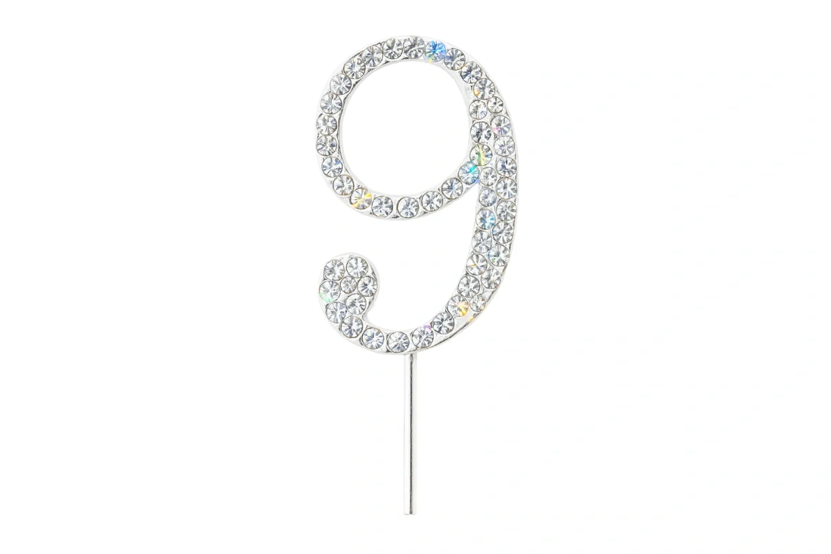 Diamante Number 9 - Rhinestone Cake Topper Monogram Birthday Anniversary 4.5cm - Iconic Cake Art - Image 3