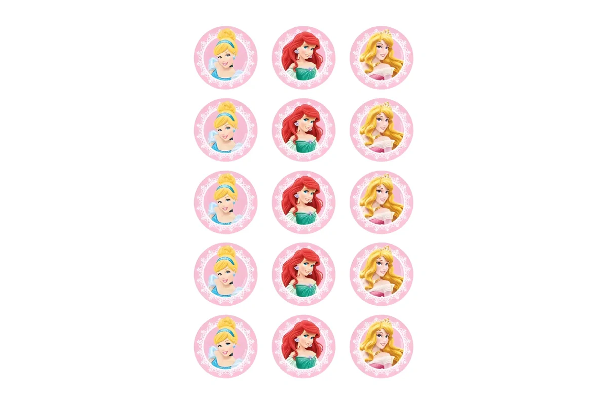 Disney Princess Cinderella Ariel Aurora Cupcake Image Sheet 2 Inch (15 Per ) - BSC - Image 2