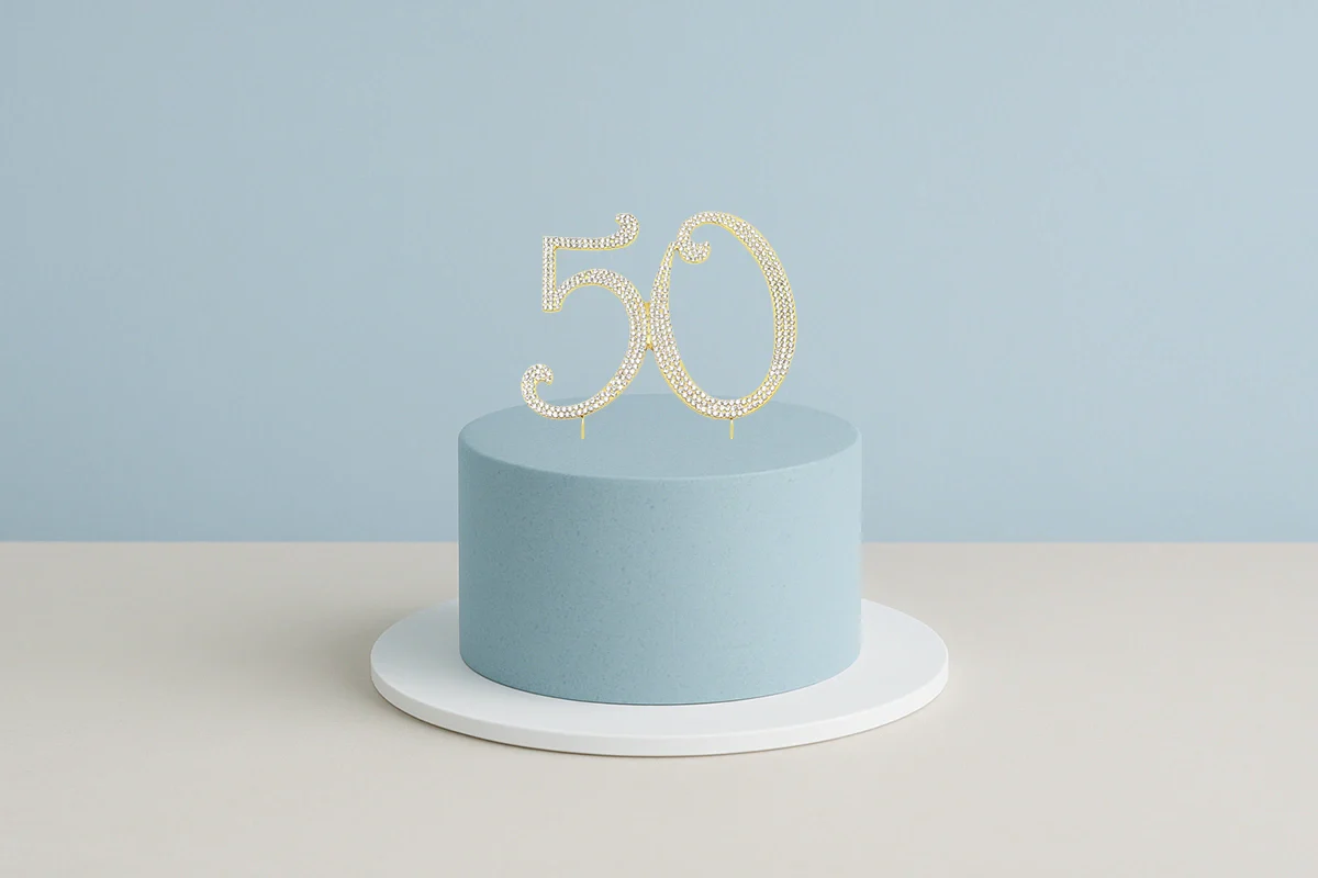 Gold 50th Anniversary Diamante Pick - 50 Fifty Cake Topper Rhinestone Monogram - Iconic Cake Art - Image 2