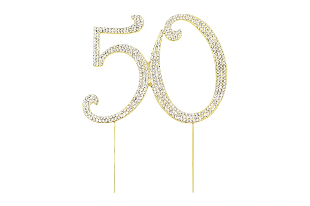 Gold 50th Anniversary Diamante Pick - 50 Fifty Cake Topper Rhinestone Monogram - Iconic Cake Art - Image 3