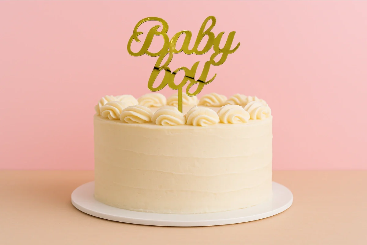 Gold Baby Boy - Cake Topper - Mirror - Iconic Cake Art - Image 2