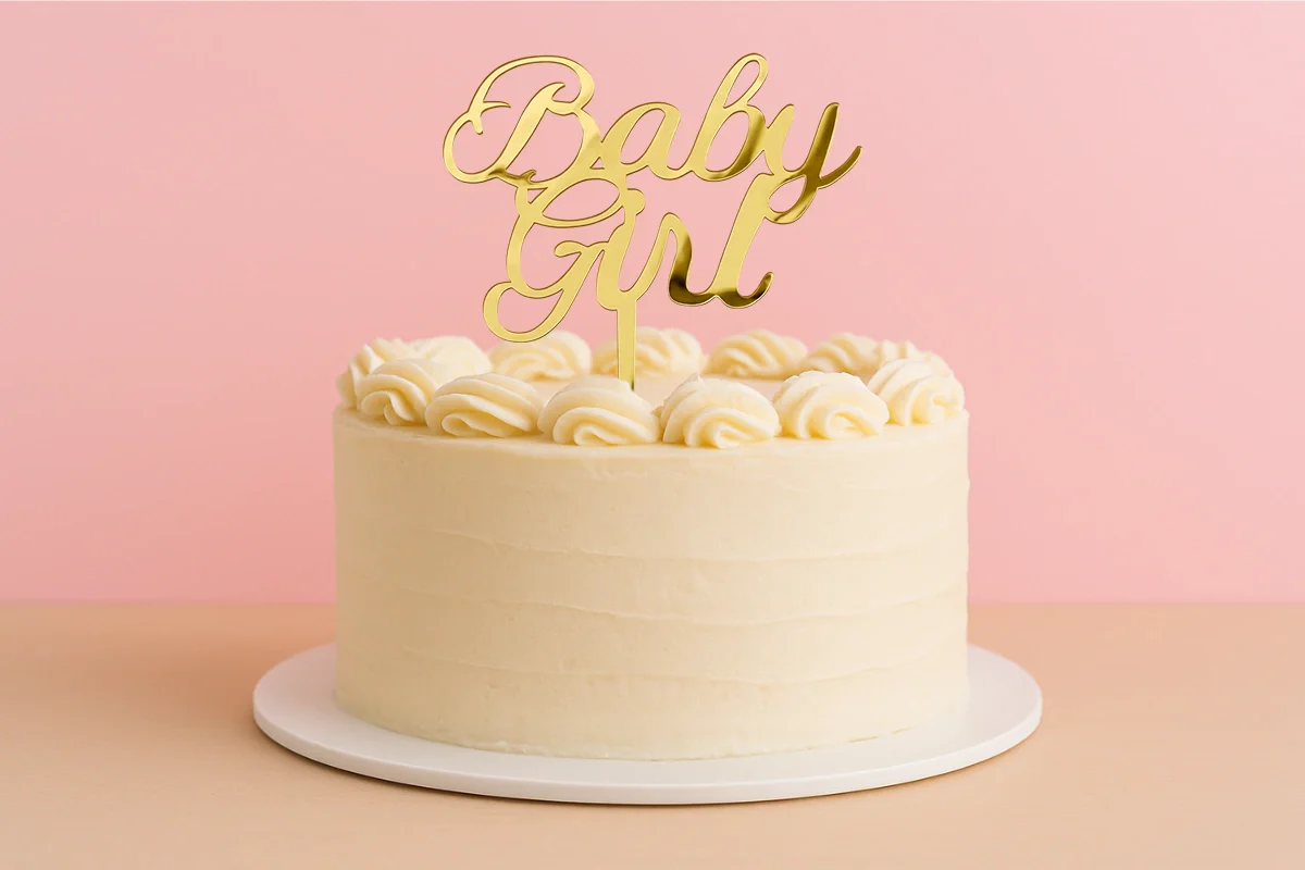 Gold Baby Girl - Cake Topper - Mirror - Iconic Cake Art - Image 2