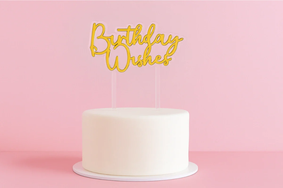 Gold Birthday Wishes Topper - Iconic Cake Art - Image 2