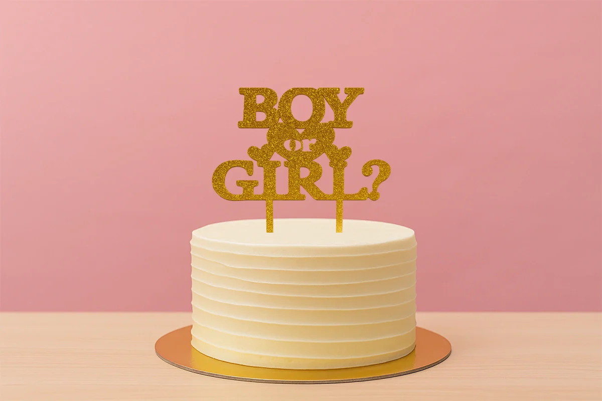 Gold Boy or Girl? - Baby Shower Cake Topper - Glitter - Iconic Cake Art - Image 2