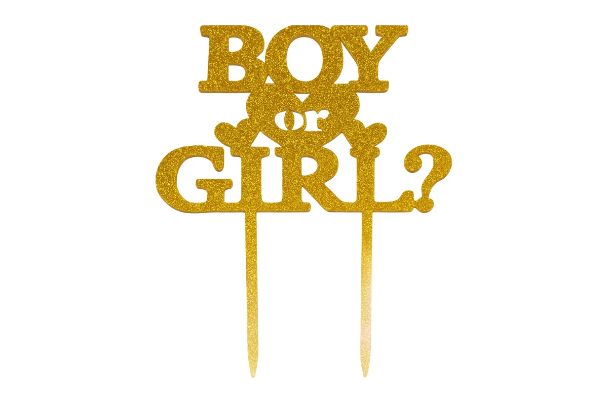 Gold Boy or Girl? - Baby Shower Cake Topper - Glitter - Iconic Cake Art - Image 3