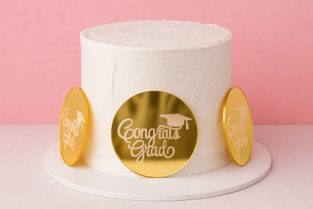 Gold Congrats Grad Toppers (6 Pack) - Iconic Cake Art - Image 2