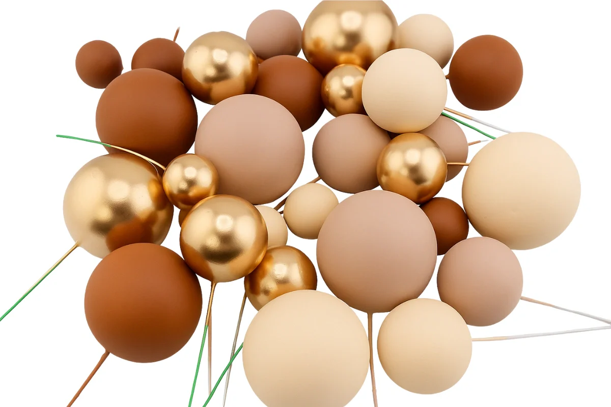 Gold Earth Tone Ball Topper Set (32 Pack) - Iconic Cake Art - Image 2