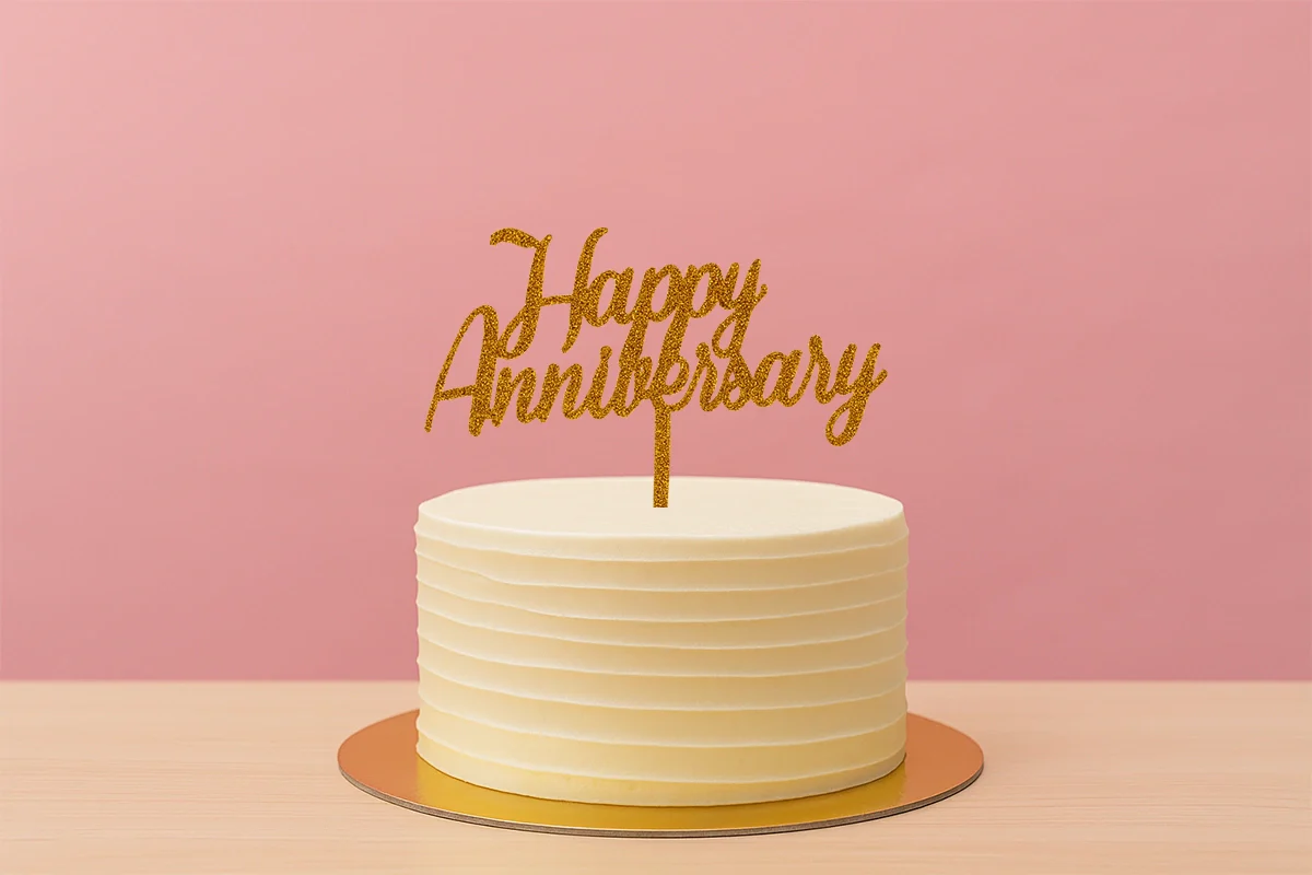 Gold Happy Anniversary - Cake Topper - Glitter - Iconic Cake Art - Image 2