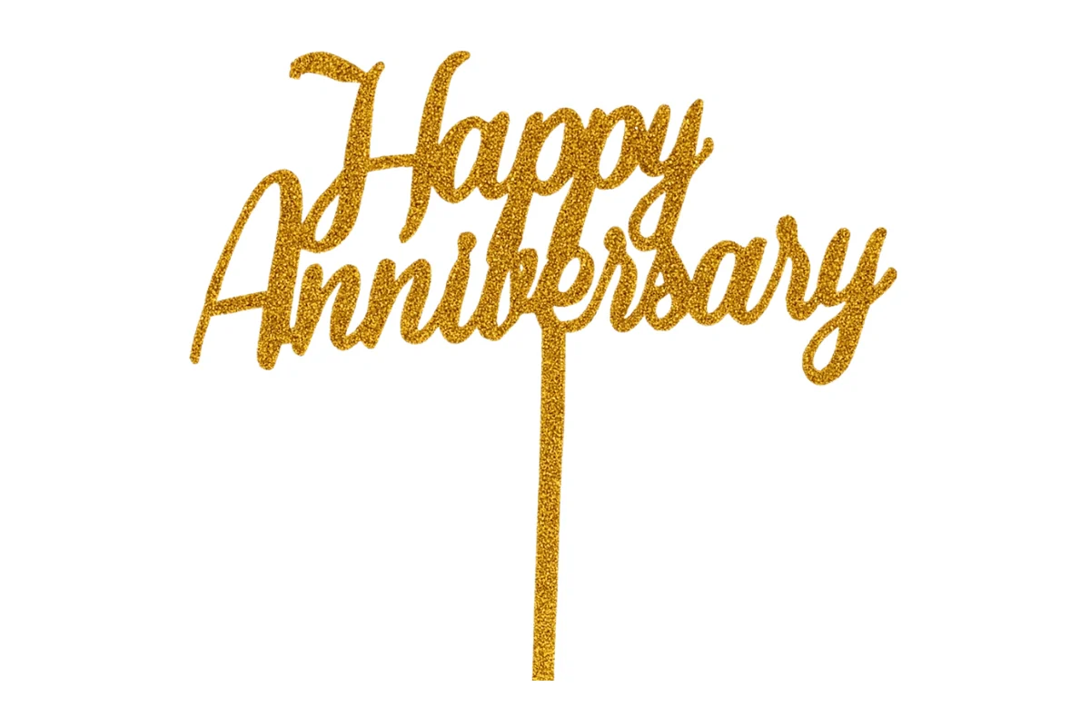 Gold Happy Anniversary - Cake Topper - Glitter - Iconic Cake Art - Image 3