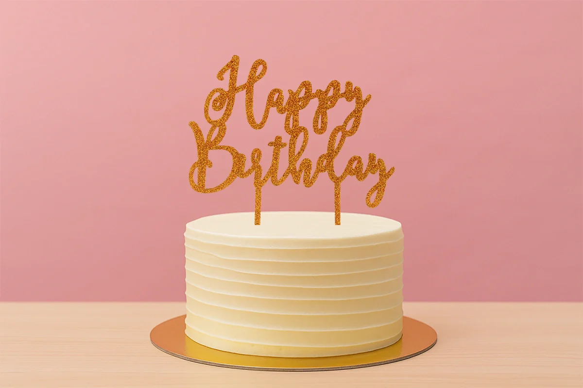 Gold Happy Birthday - Cake Topper - Glitter - Iconic Cake Art - Image 2