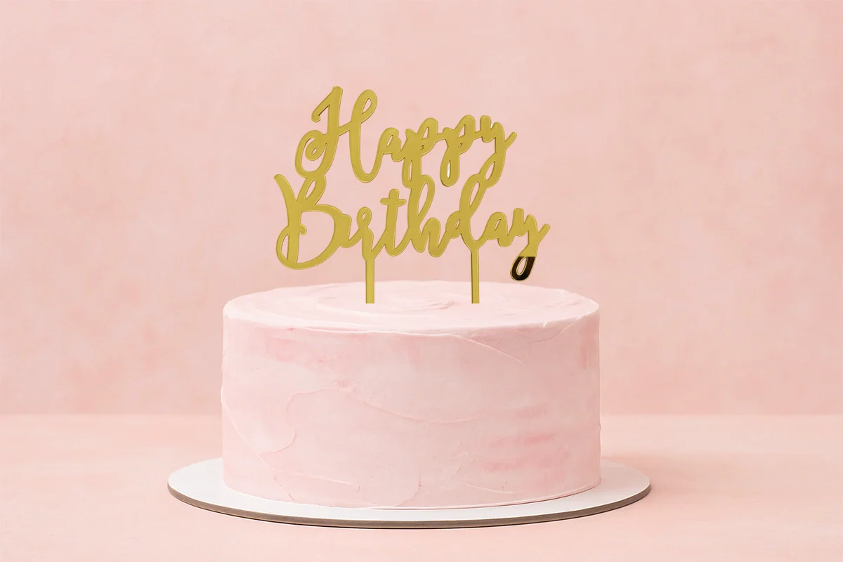 Gold Happy Birthday - Cake Topper - Mirror - Iconic Cake Art - Image 2