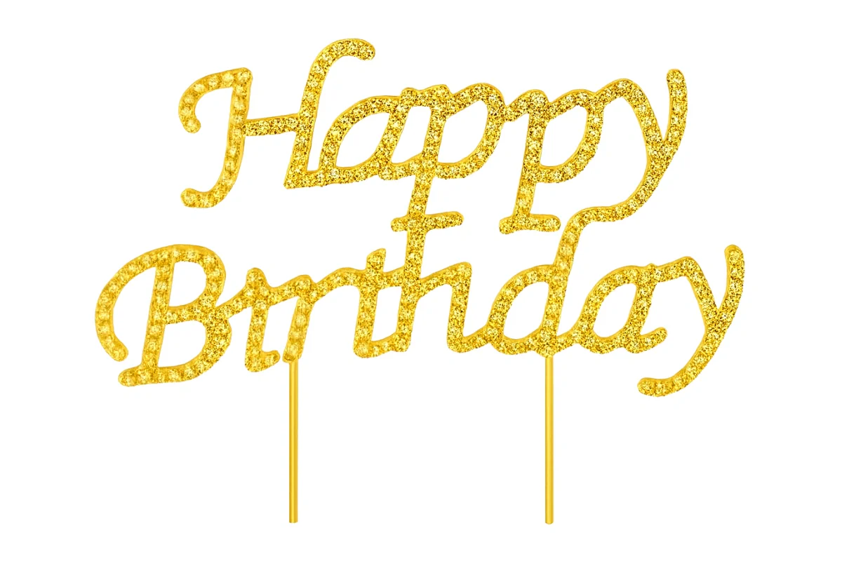 Gold Happy Birthday Pick - Cake Topper - Diamante - Iconic Cake Art - Image 3