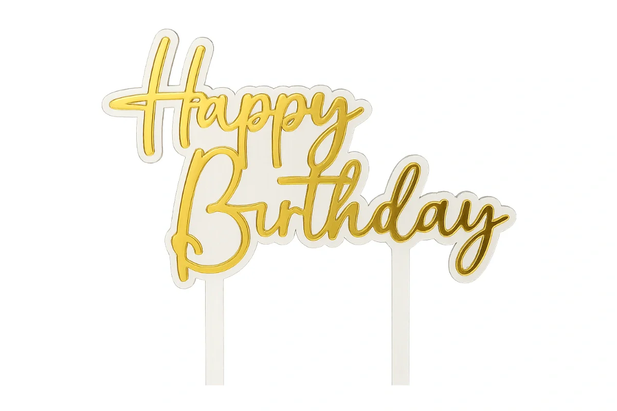 Gold Happy Birthday Topper - Iconic Cake Art - Image 3