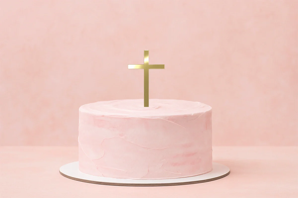 Gold Mirror Cross Cake Decoration - Iconic Cake Art - Image 2