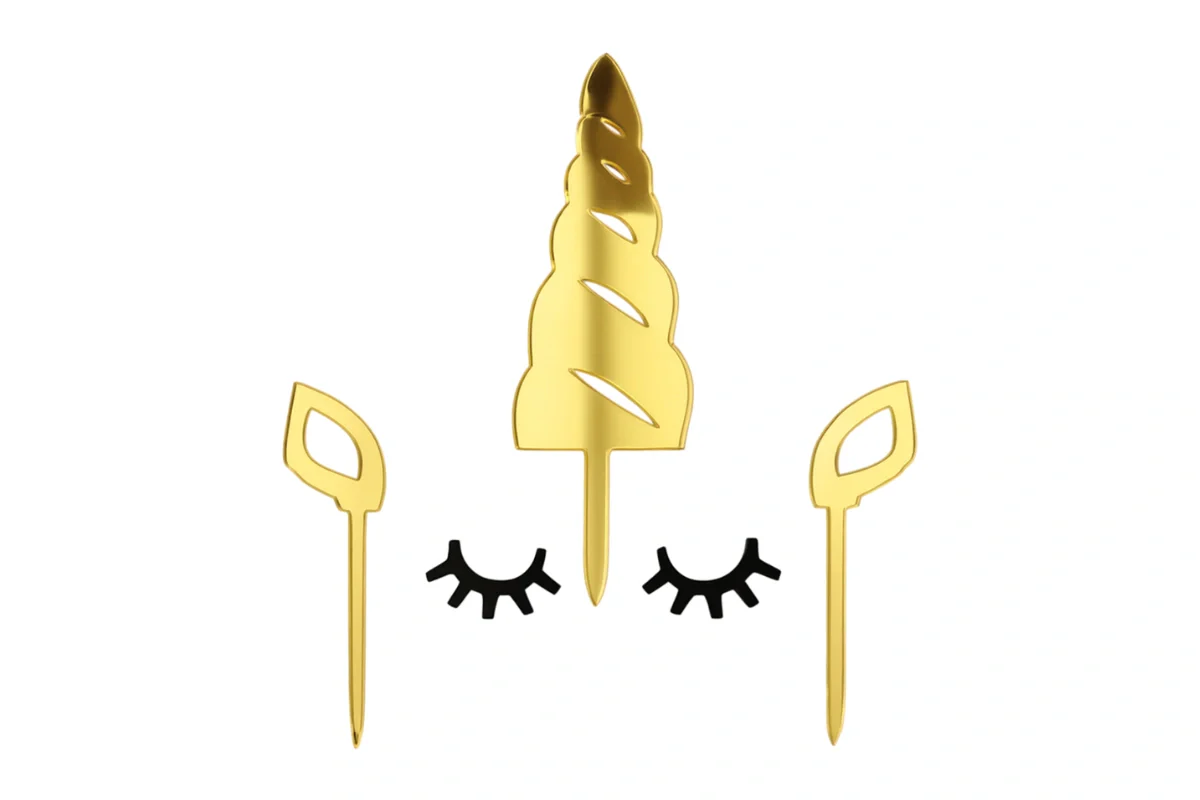 Gold Set Unicorn Horn - Cake Topper - Mirror (5 Pack) - Iconic Cake Art - Image 3